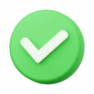 Zielony okrągły przycisk z białym symbolem znacznika wyboru pośrodku, reprezentujący zatwierdzenie lub potwierdzenie, często używany w marketingu lub podczas tworzenia stron w celu wskazania udanych działań.
