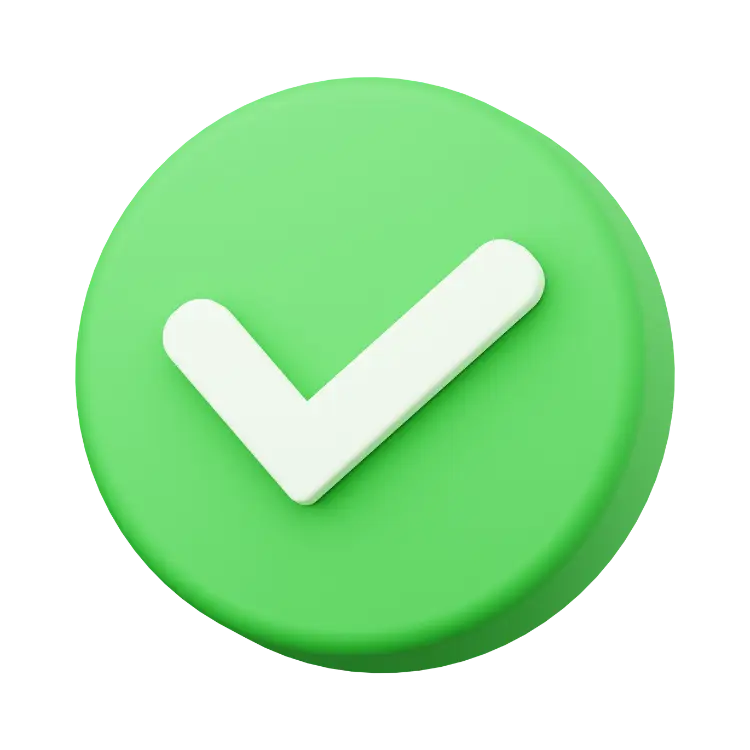 Zielony okrągły przycisk z białym symbolem znacznika wyboru pośrodku, reprezentujący zatwierdzenie lub potwierdzenie, często używany w marketingu lub podczas tworzenia stron w celu wskazania udanych działań.